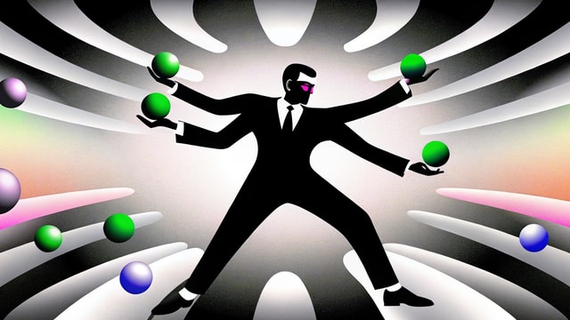 Illustration of a multitasking AI agent managing several reusable skill workflows.