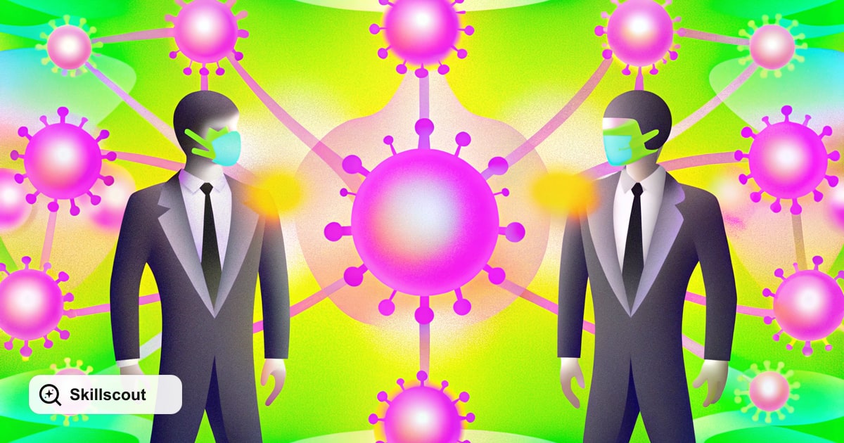 Two AI agents connected through a bright network of reusable skills.